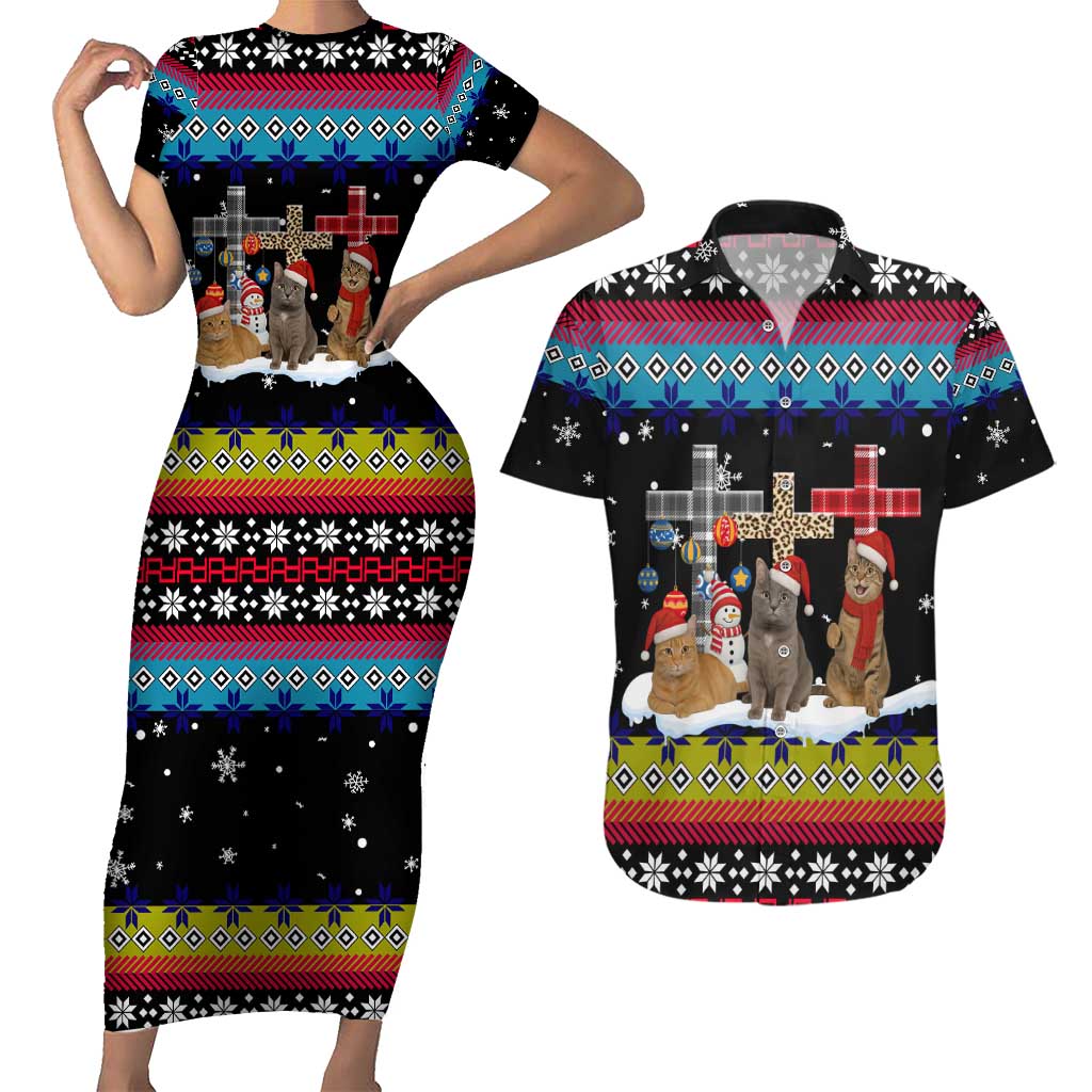 Jesus Is The Reason For The Season Christmas Couples Matching Short Sleeve Bodycon Dress and Hawaiian Shirt Funny Xmas Holiday Patterns - Wonder Print Shop