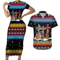 Jesus Is The Reason For The Season Christmas Couples Matching Short Sleeve Bodycon Dress and Hawaiian Shirt Funny Xmas Holiday Patterns - Wonder Print Shop
