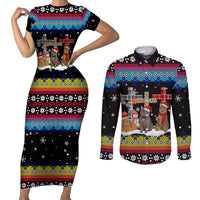 Jesus Is The Reason For The Season Christmas Couples Matching Short Sleeve Bodycon Dress and Long Sleeve Button Shirt Funny Xmas Holiday Patterns - Wonder Print Shop