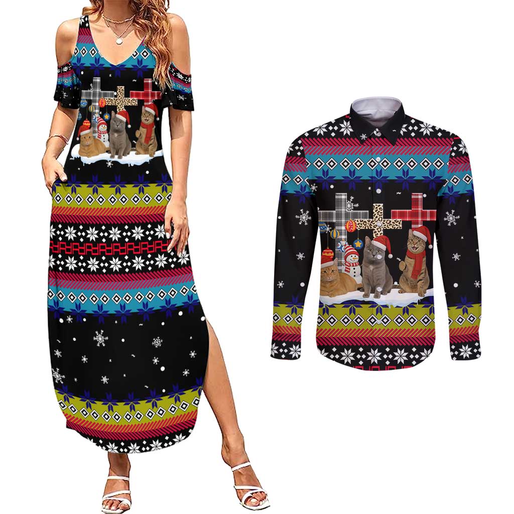 Jesus Is The Reason For The Season Christmas Couples Matching Summer Maxi Dress and Long Sleeve Button Shirt Funny Xmas Holiday Patterns - Wonder Print Shop