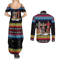 Jesus Is The Reason For The Season Christmas Couples Matching Summer Maxi Dress and Long Sleeve Button Shirt Funny Xmas Holiday Patterns - Wonder Print Shop