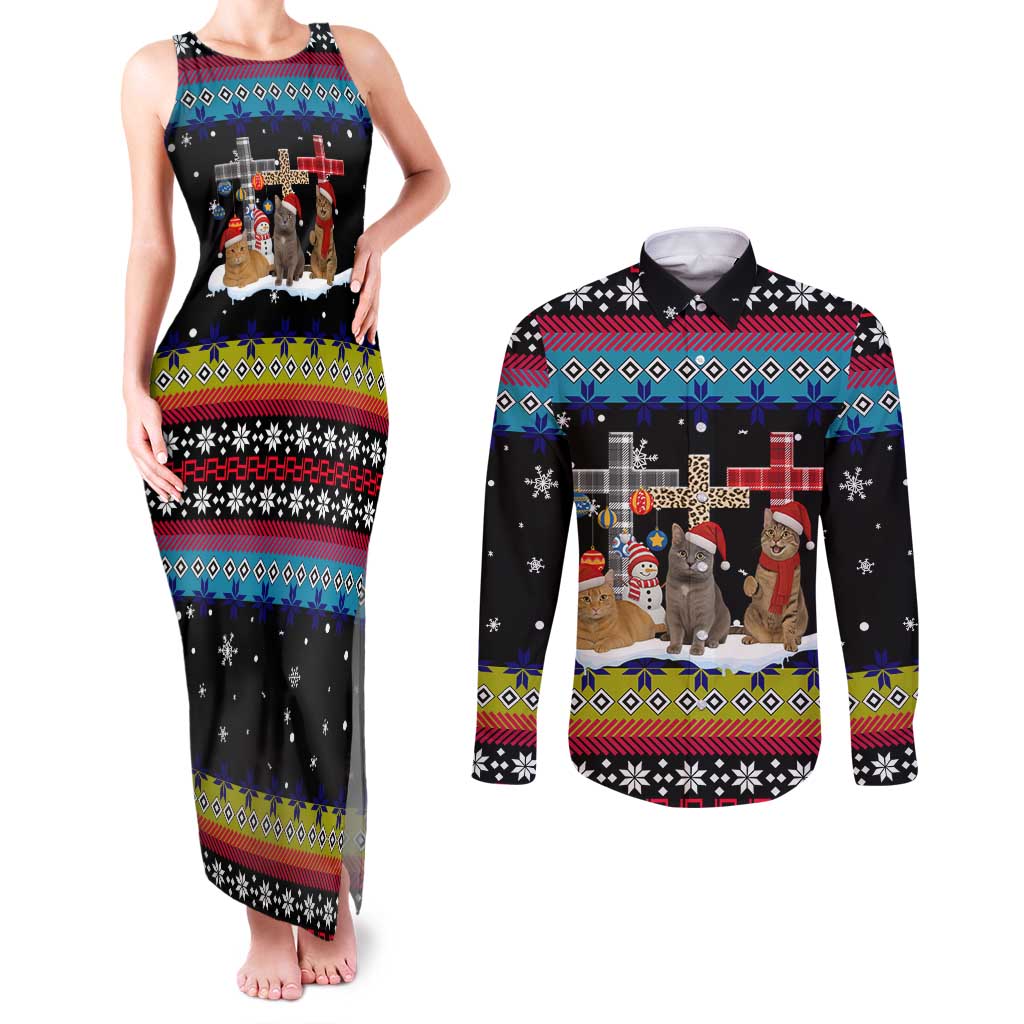 Jesus Is The Reason For The Season Christmas Couples Matching Tank Maxi Dress and Long Sleeve Button Shirt Funny Xmas Holiday Patterns - Wonder Print Shop