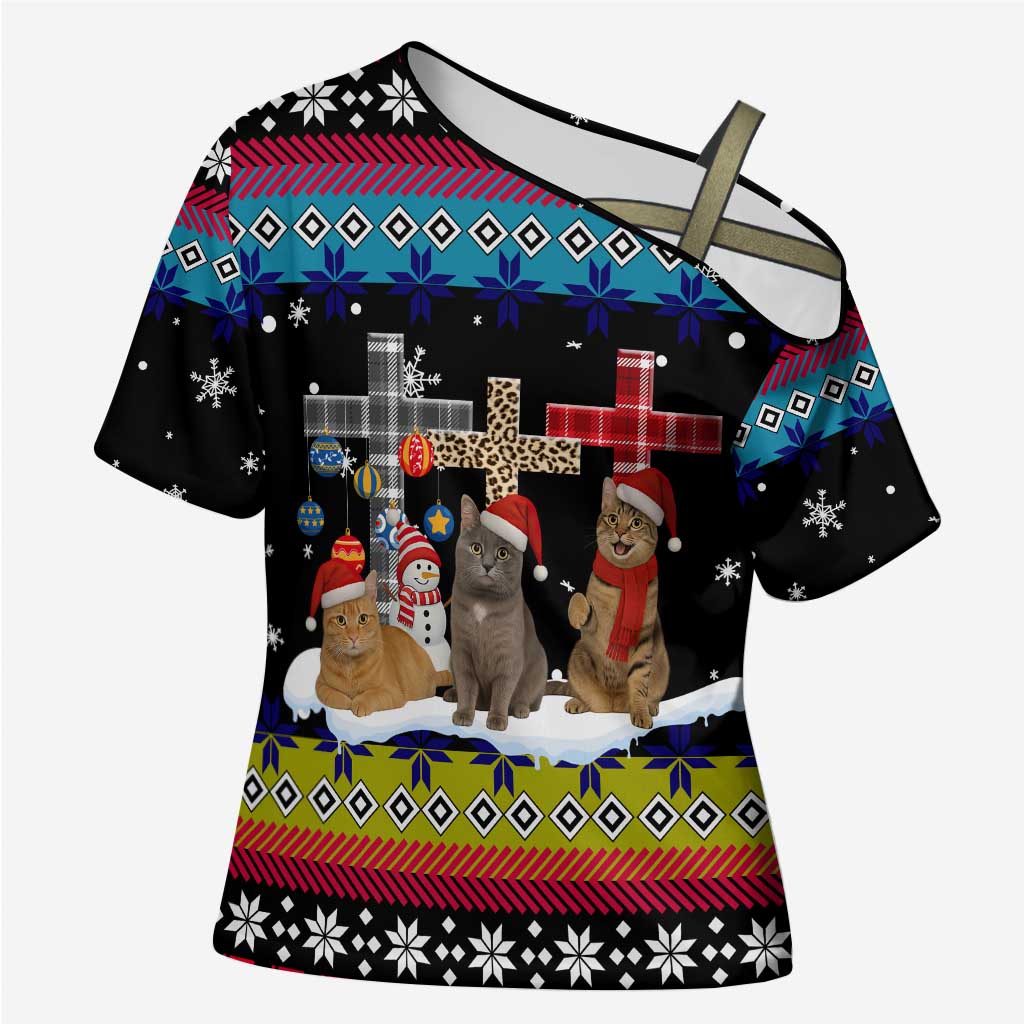 Jesus Is The Reason For The Season Christmas Cross Shoulder Shirt Funny Xmas Holiday Patterns - Wonder Print Shop