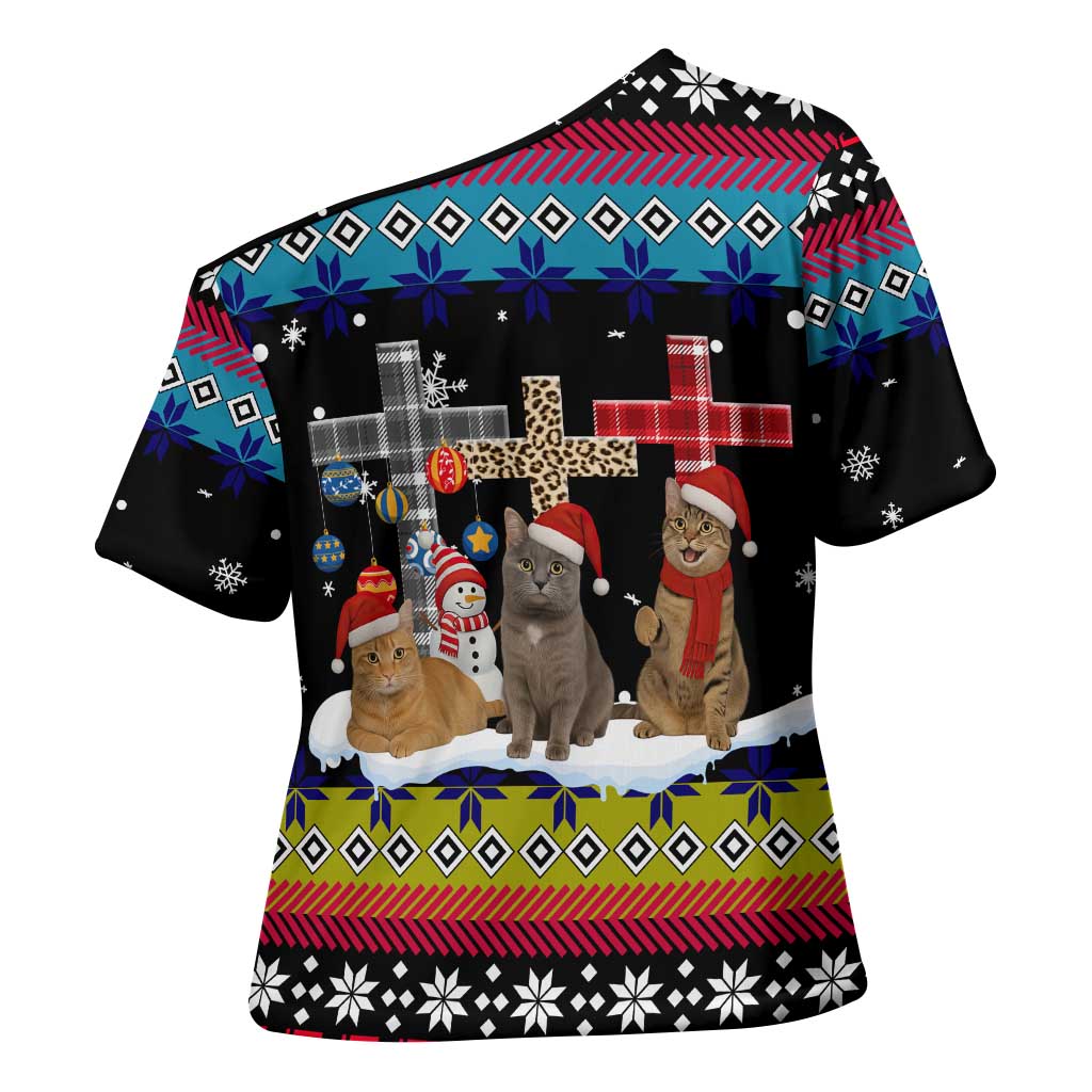 Jesus Is The Reason For The Season Christmas Cross Shoulder Shirt Funny Xmas Holiday Patterns - Wonder Print Shop