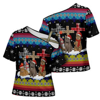 Jesus Is The Reason For The Season Christmas Cross Shoulder Shirt Funny Xmas Holiday Patterns - Wonder Print Shop