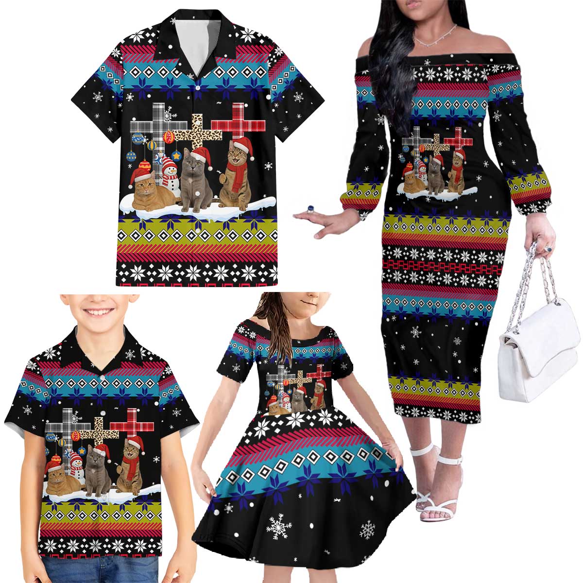Jesus Is The Reason For The Season Christmas Family Matching Off The Shoulder Long Sleeve Dress and Hawaiian Shirt Funny Xmas Holiday Patterns - Wonder Print Shop