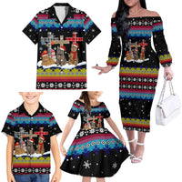 Jesus Is The Reason For The Season Christmas Family Matching Off The Shoulder Long Sleeve Dress and Hawaiian Shirt Funny Xmas Holiday Patterns - Wonder Print Shop