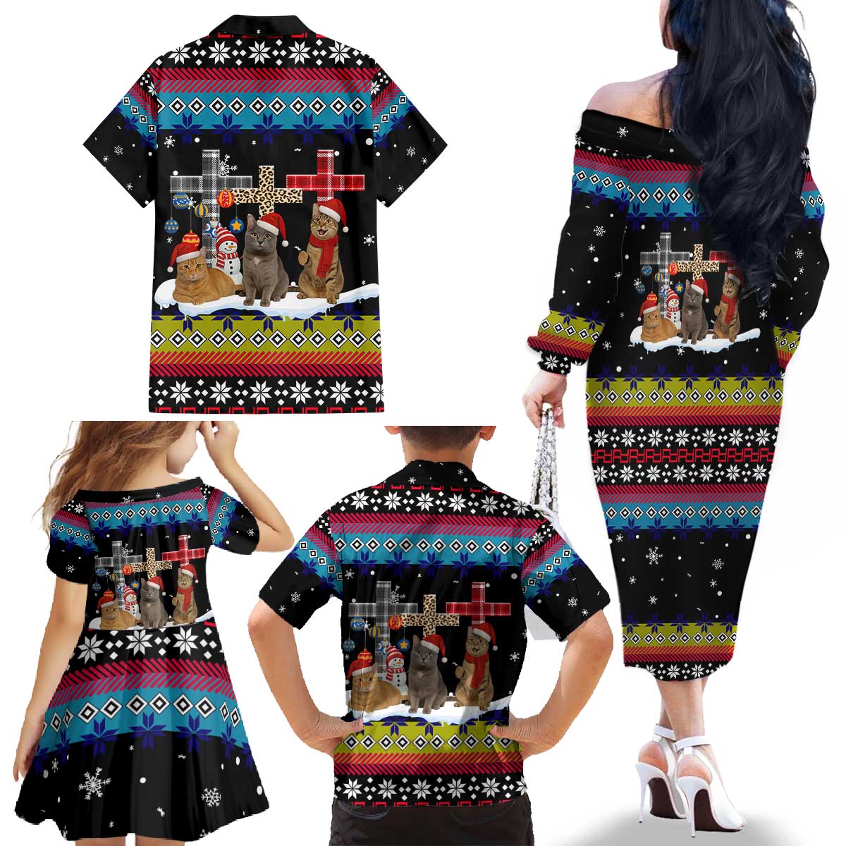 Jesus Is The Reason For The Season Christmas Family Matching Off The Shoulder Long Sleeve Dress and Hawaiian Shirt Funny Xmas Holiday Patterns - Wonder Print Shop