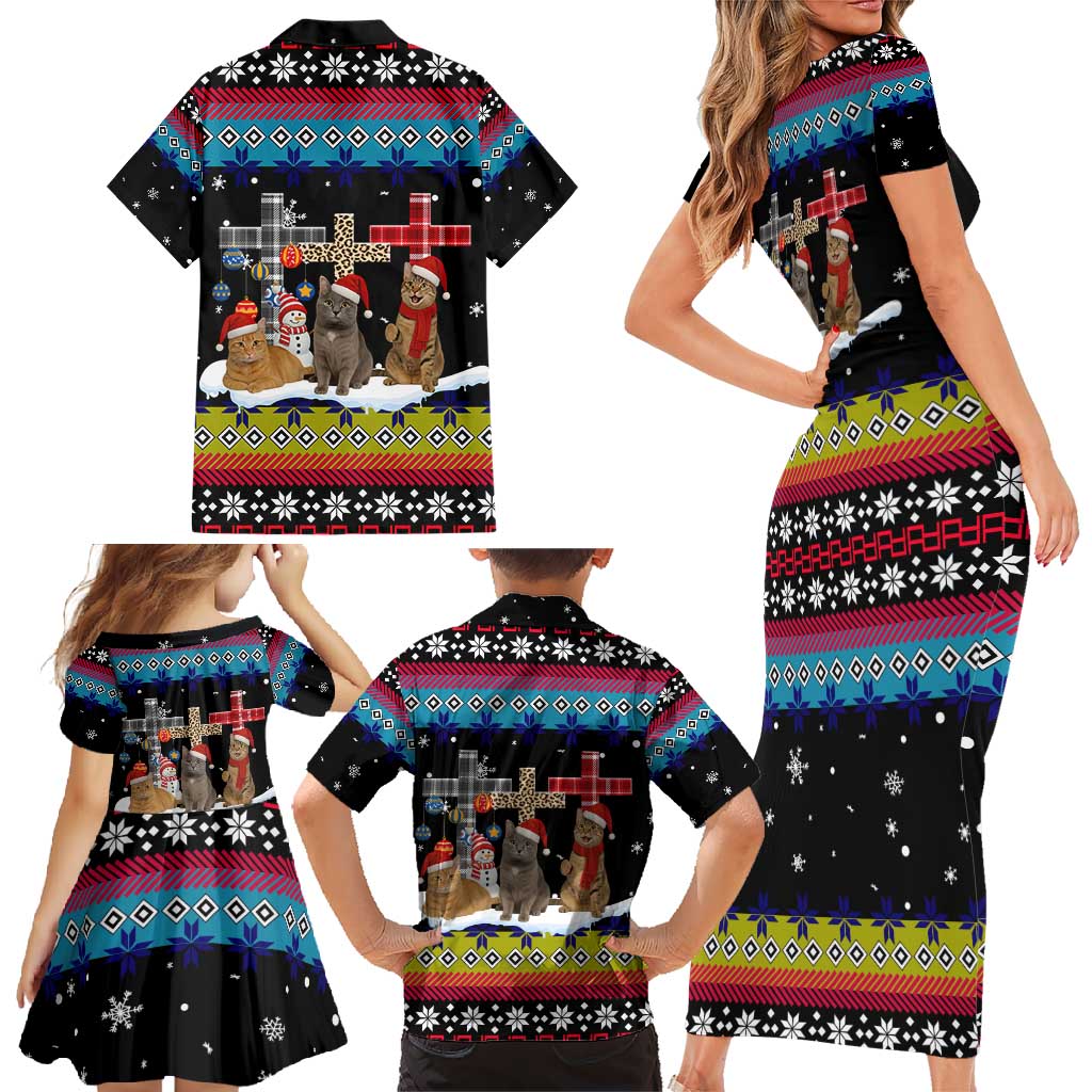 Jesus Is The Reason For The Season Christmas Family Matching Short Sleeve Bodycon Dress and Hawaiian Shirt Funny Xmas Holiday Patterns - Wonder Print Shop