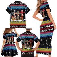 Jesus Is The Reason For The Season Christmas Family Matching Short Sleeve Bodycon Dress and Hawaiian Shirt Funny Xmas Holiday Patterns - Wonder Print Shop