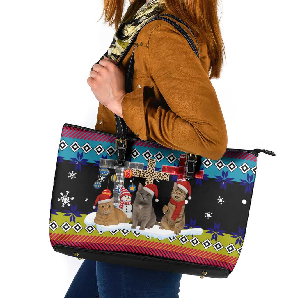 Jesus Is The Reason For The Season Christmas Leather Tote Bag Funny Xmas Holiday Patterns - Wonder Print Shop