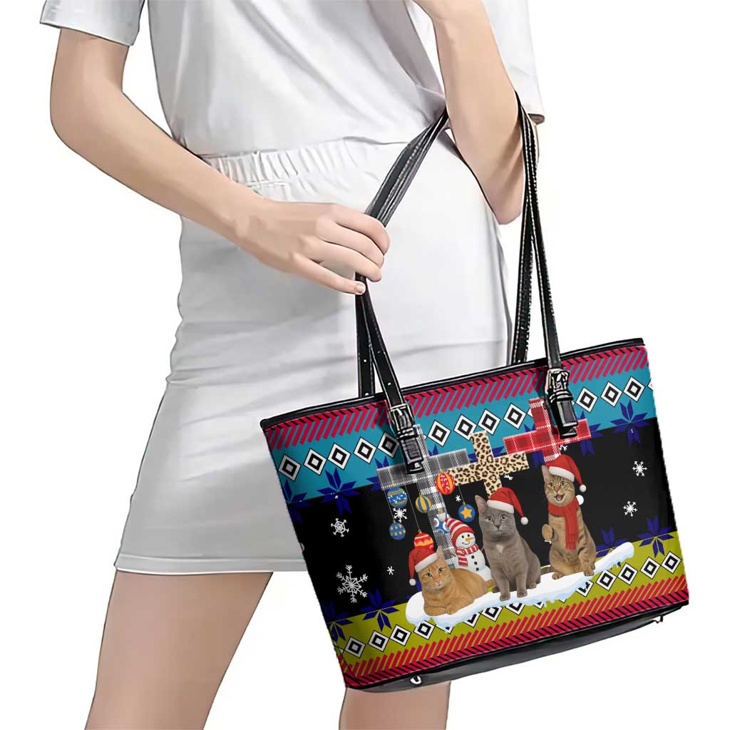 Jesus Is The Reason For The Season Christmas Leather Tote Bag Funny Xmas Holiday Patterns - Wonder Print Shop