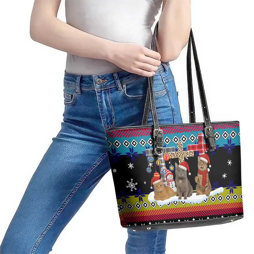 Jesus Is The Reason For The Season Christmas Leather Tote Bag Funny Xmas Holiday Patterns - Wonder Print Shop