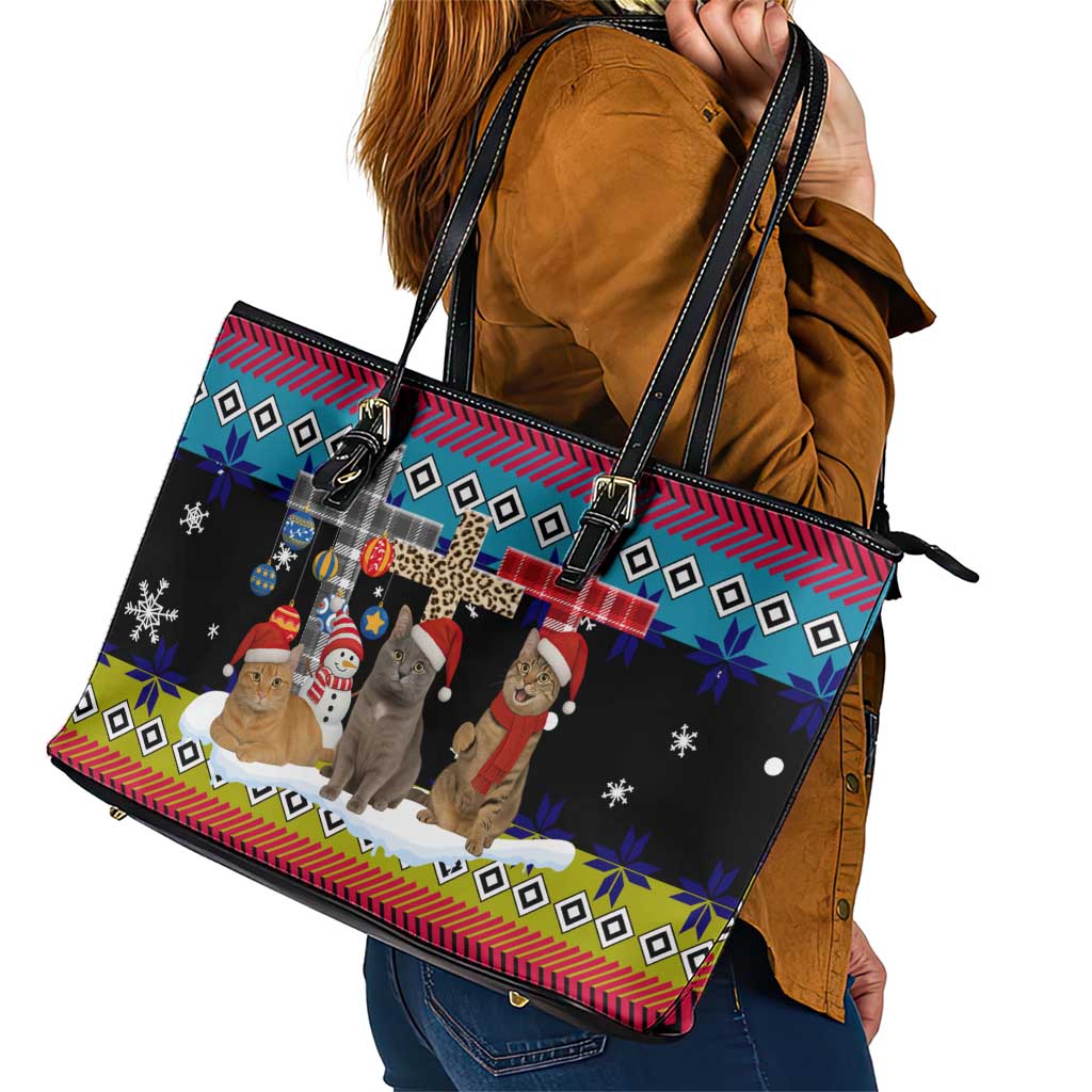 Jesus Is The Reason For The Season Christmas Leather Tote Bag Funny Xmas Holiday Patterns - Wonder Print Shop