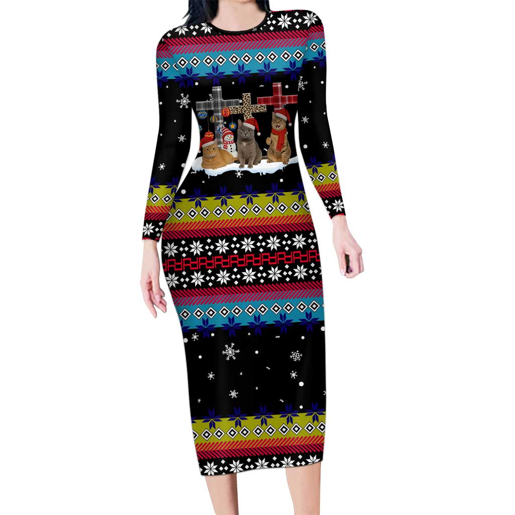 Jesus Is The Reason For The Season Christmas Long Sleeve Bodycon Dress Funny Xmas Holiday Patterns - Wonder Print Shop