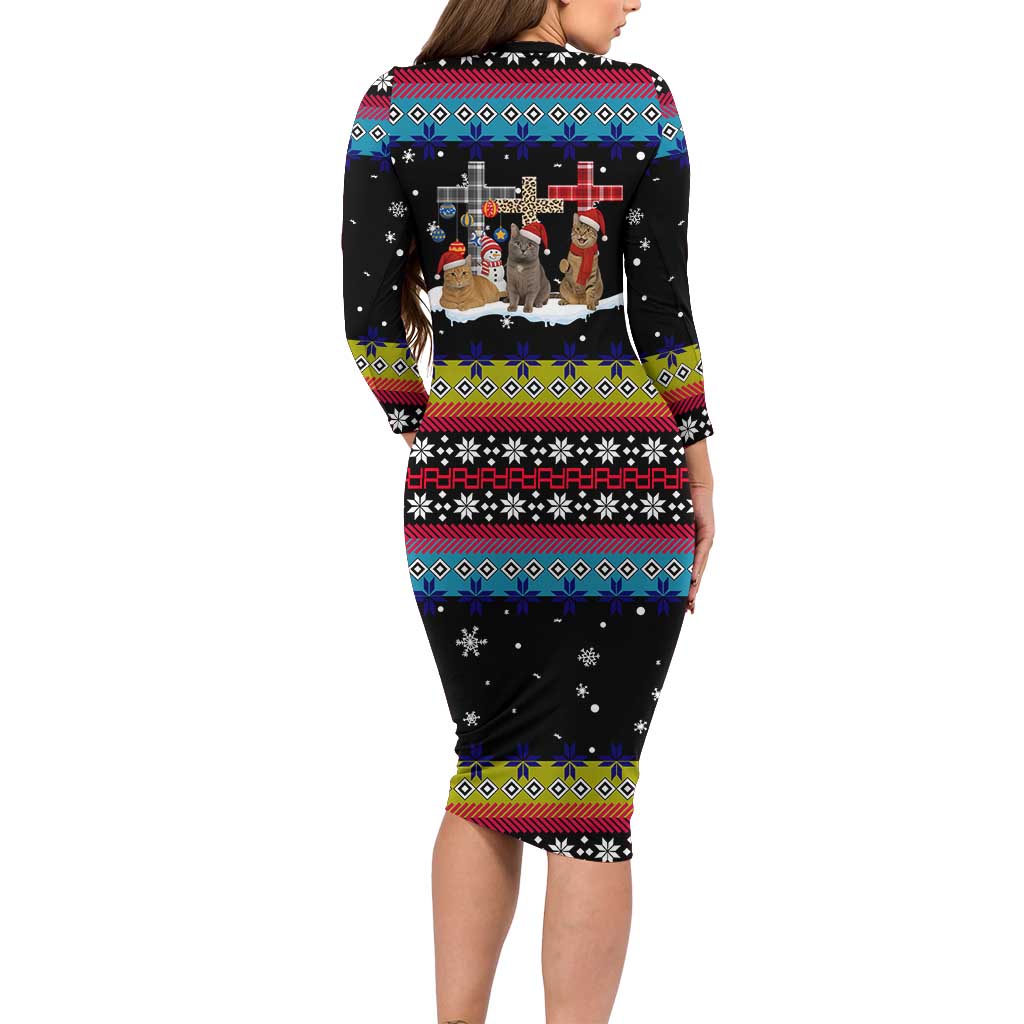 Jesus Is The Reason For The Season Christmas Long Sleeve Bodycon Dress Funny Xmas Holiday Patterns - Wonder Print Shop