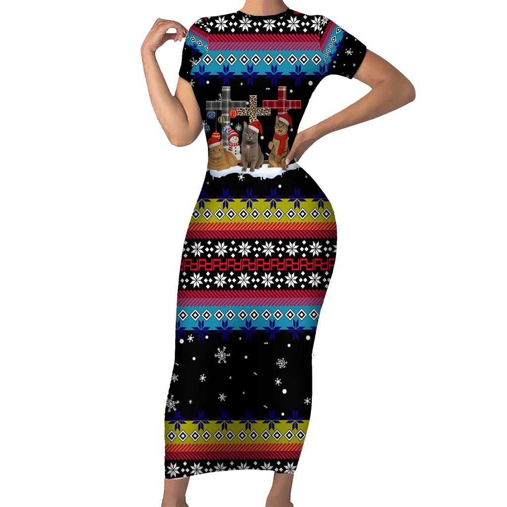 Jesus Is The Reason For The Season Christmas Short Sleeve Bodycon Dress Funny Xmas Holiday Patterns - Wonder Print Shop