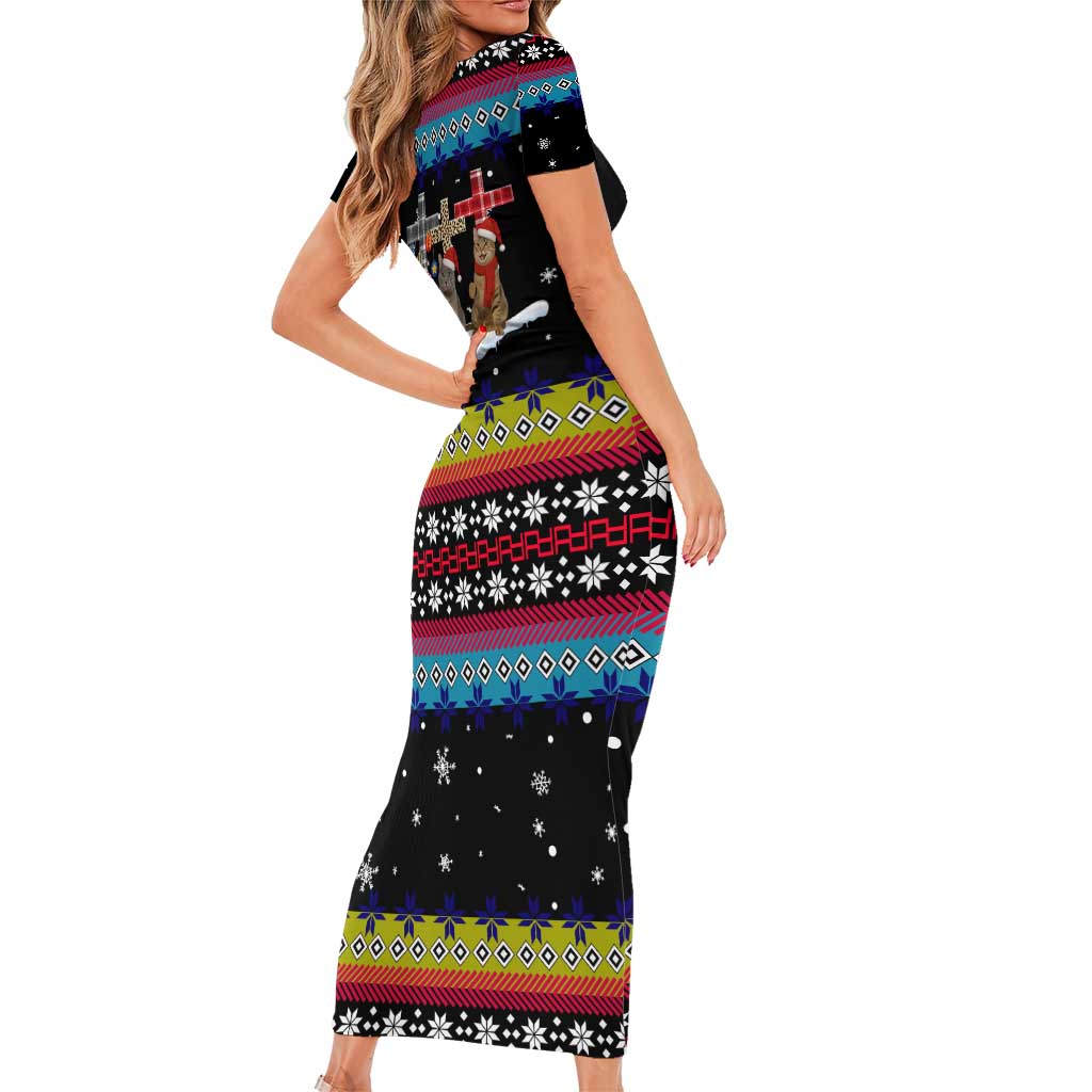 Jesus Is The Reason For The Season Christmas Short Sleeve Bodycon Dress Funny Xmas Holiday Patterns - Wonder Print Shop