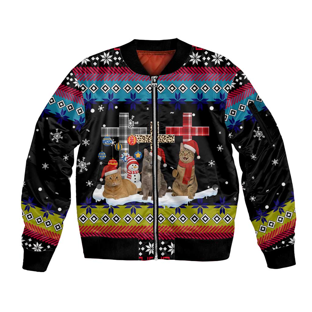 Jesus Is The Reason For The Season Christmas Sleeve Zip Bomber Jacket Funny Xmas Holiday Patterns - Wonder Print Shop