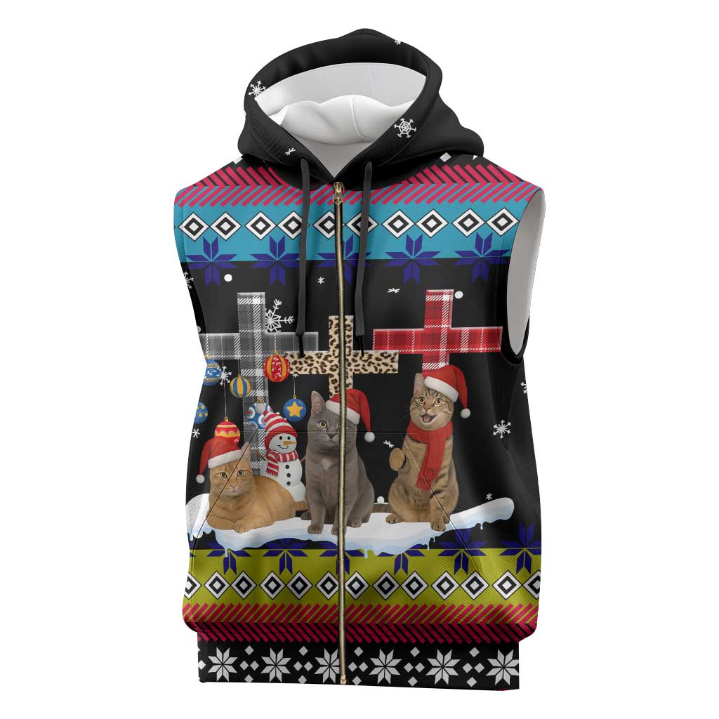 Jesus Is The Reason For The Season Christmas Sleeveless Zip Hoodie Funny Xmas Holiday Patterns - Wonder Print Shop