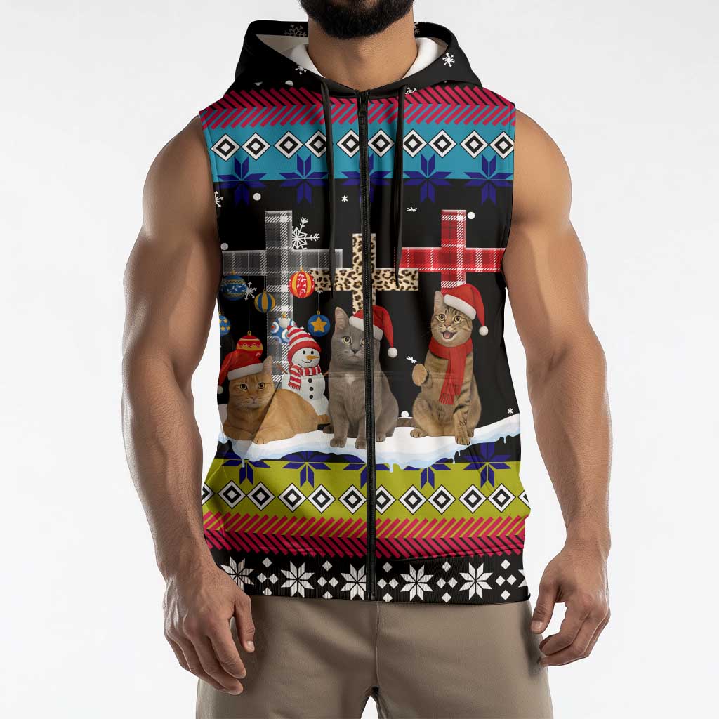 Jesus Is The Reason For The Season Christmas Sleeveless Zip Hoodie Funny Xmas Holiday Patterns - Wonder Print Shop