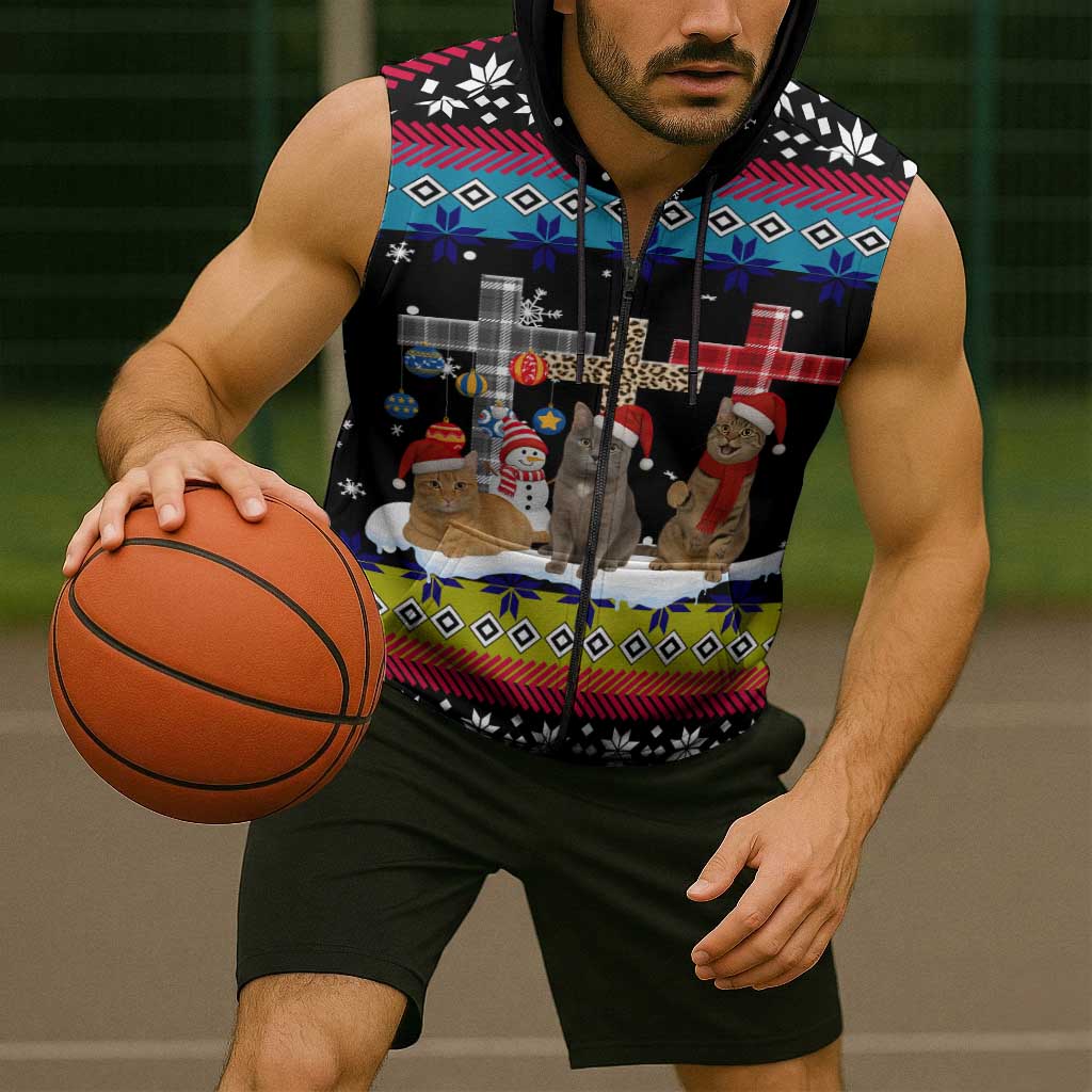 Jesus Is The Reason For The Season Christmas Sleeveless Zip Hoodie Funny Xmas Holiday Patterns - Wonder Print Shop