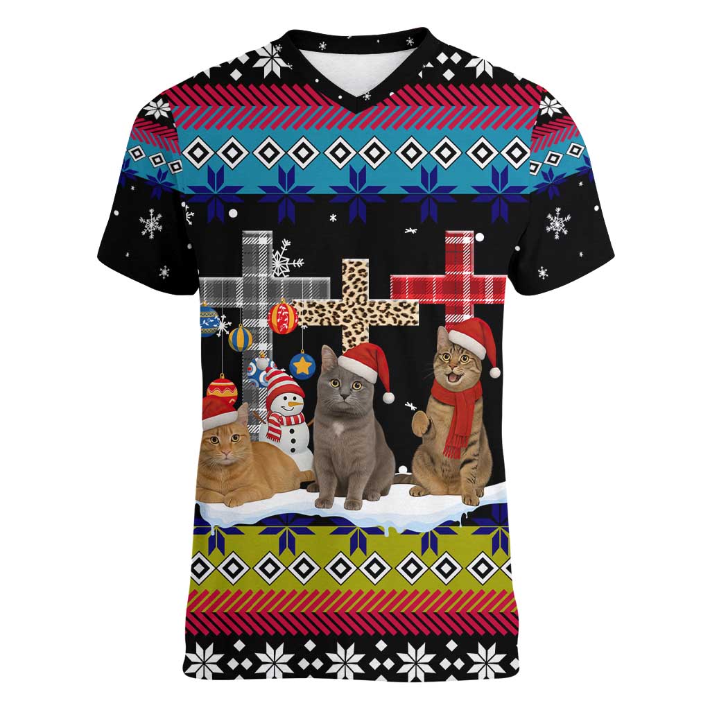 Jesus Is The Reason For The Season Christmas Women V-Neck T-Shirt Funny Xmas Holiday Patterns - Wonder Print Shop