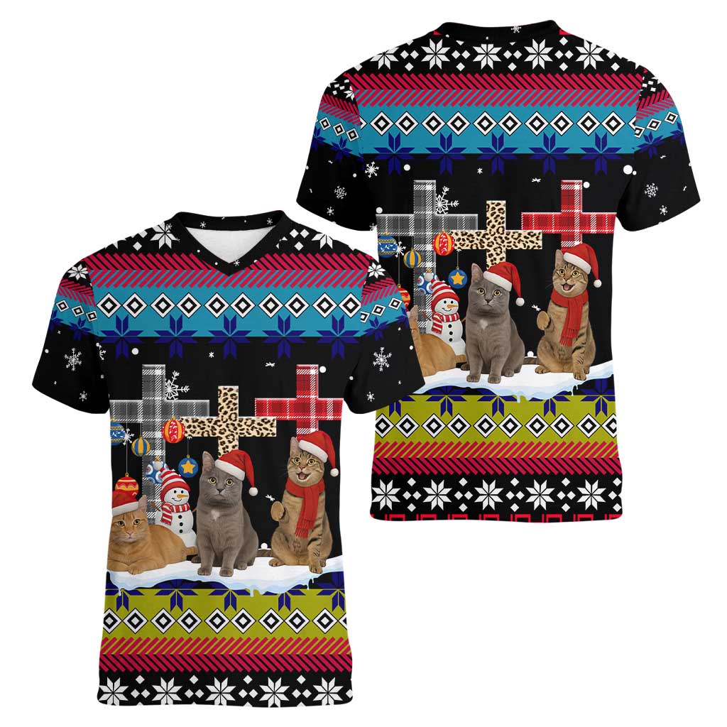 Jesus Is The Reason For The Season Christmas Women V-Neck T-Shirt Funny Xmas Holiday Patterns - Wonder Print Shop