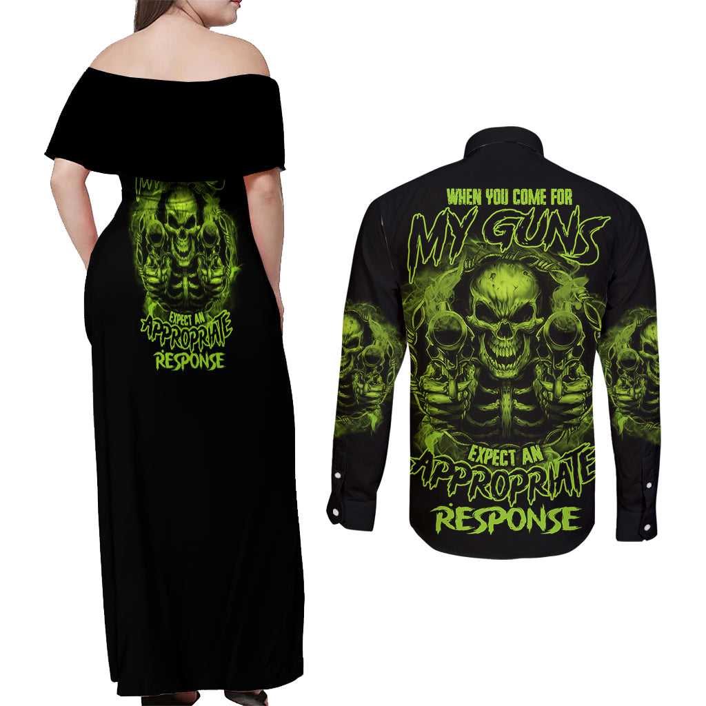 When You Come For My G Couples Matching Off Shoulder Maxi Dress and Long Sleeve Button Shirt - Wonder Print Shop