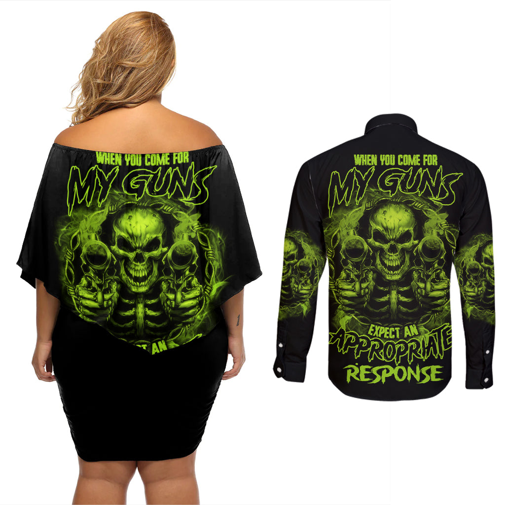 When You Come For My G Couples Matching Off Shoulder Short Dress and Long Sleeve Button Shirt - Wonder Print Shop