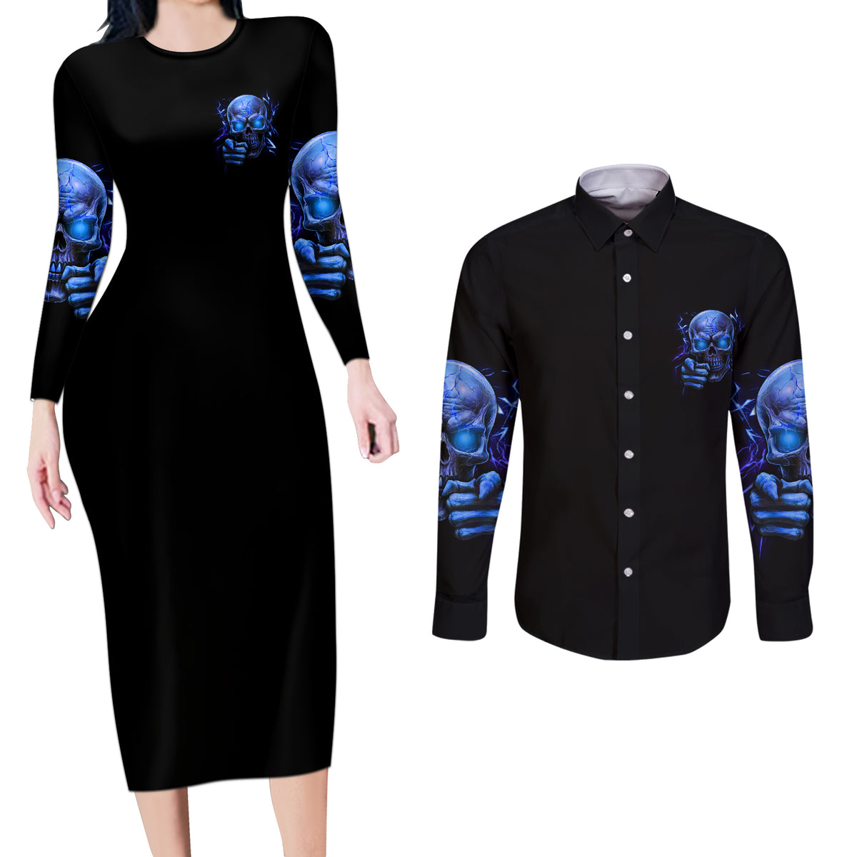 I'll Put You In The Trunk Couples Matching Long Sleeve Bodycon Dress and Long Sleeve Button Shirt - Wonder Print Shop