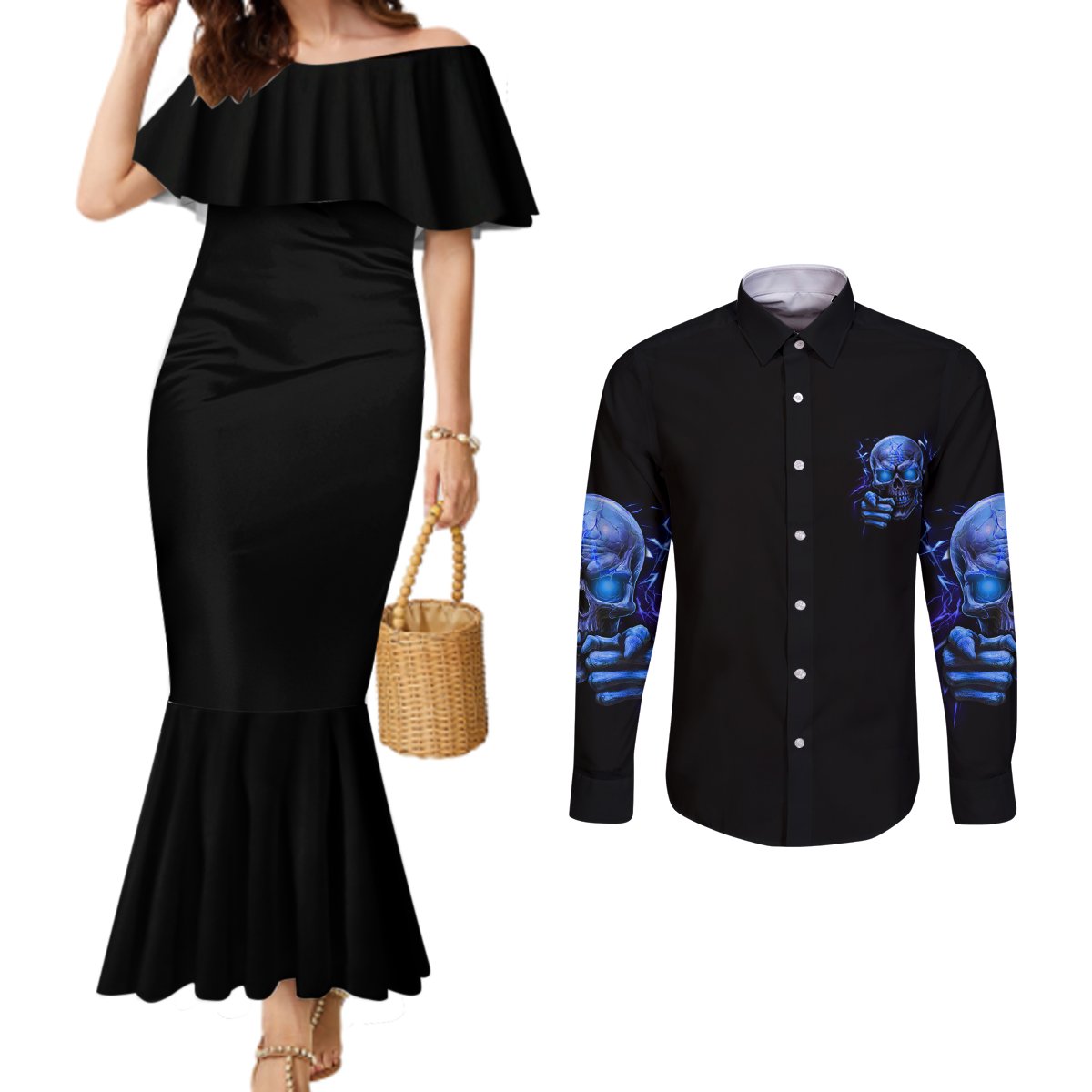 ill-put-you-in-the-trunk-couples-matching-mermaid-dress-and-long-sleeve-button-shirt
