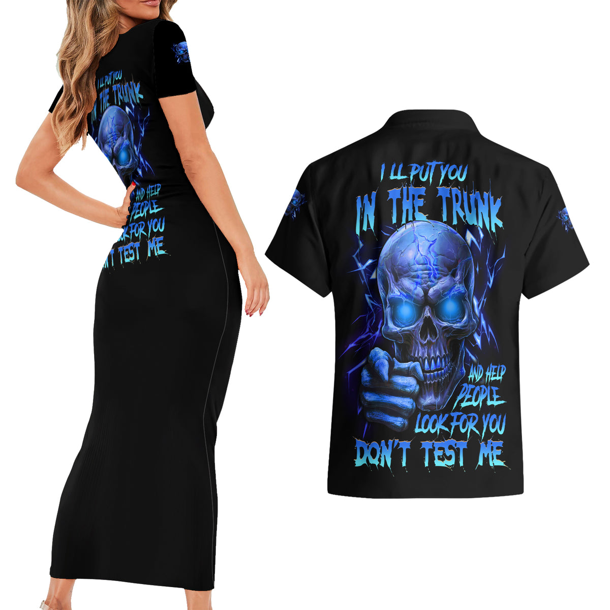I'll Put You In The Trunk Couples Matching Short Sleeve Bodycon Dress and Hawaiian Shirt - Wonder Print Shop
