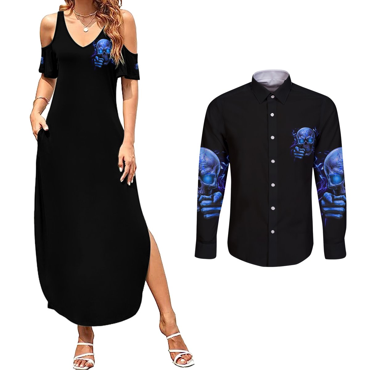 I'll Put You In The Trunk Couples Matching Summer Maxi Dress and Long Sleeve Button Shirt - Wonder Print Shop