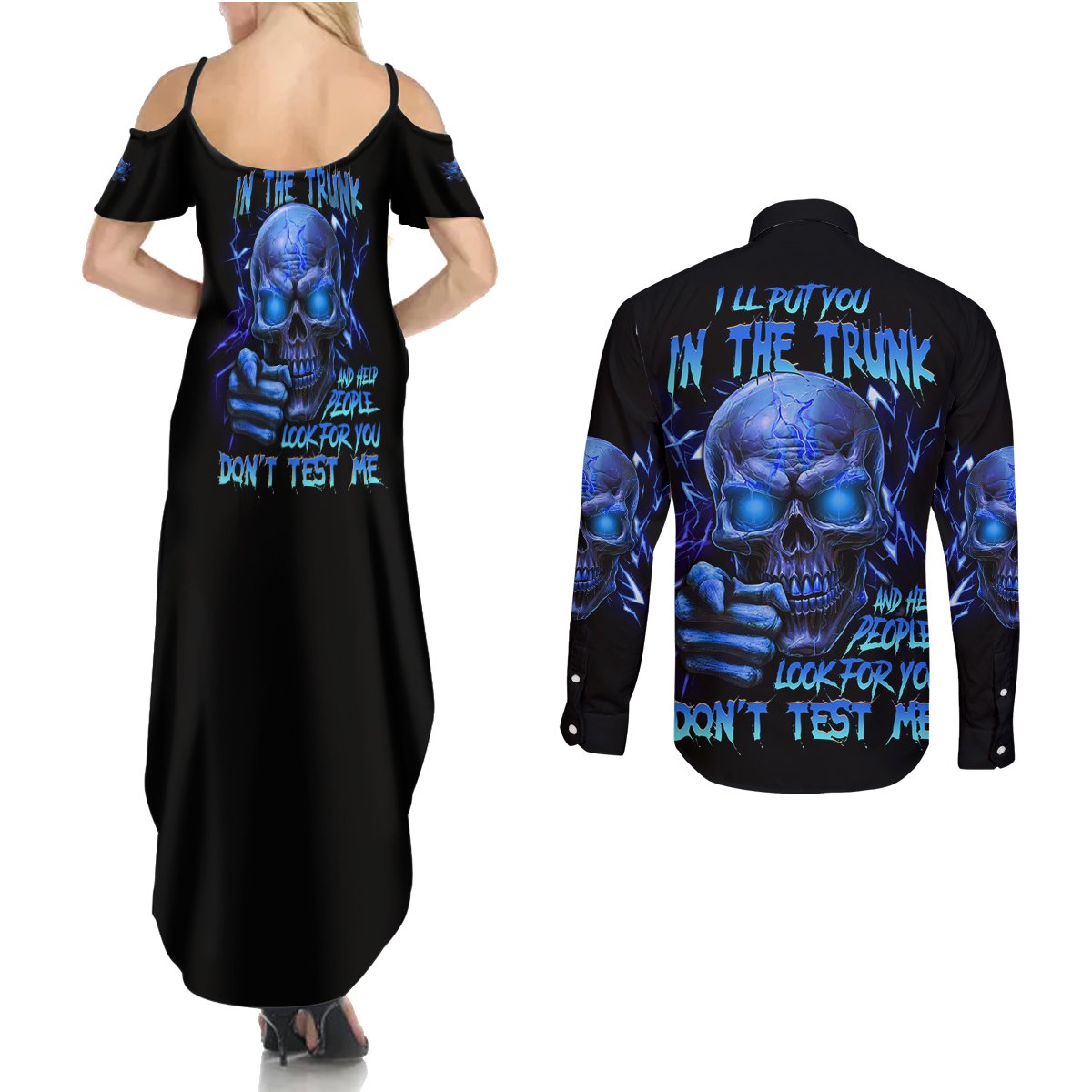 I'll Put You In The Trunk Couples Matching Summer Maxi Dress and Long Sleeve Button Shirt - Wonder Print Shop