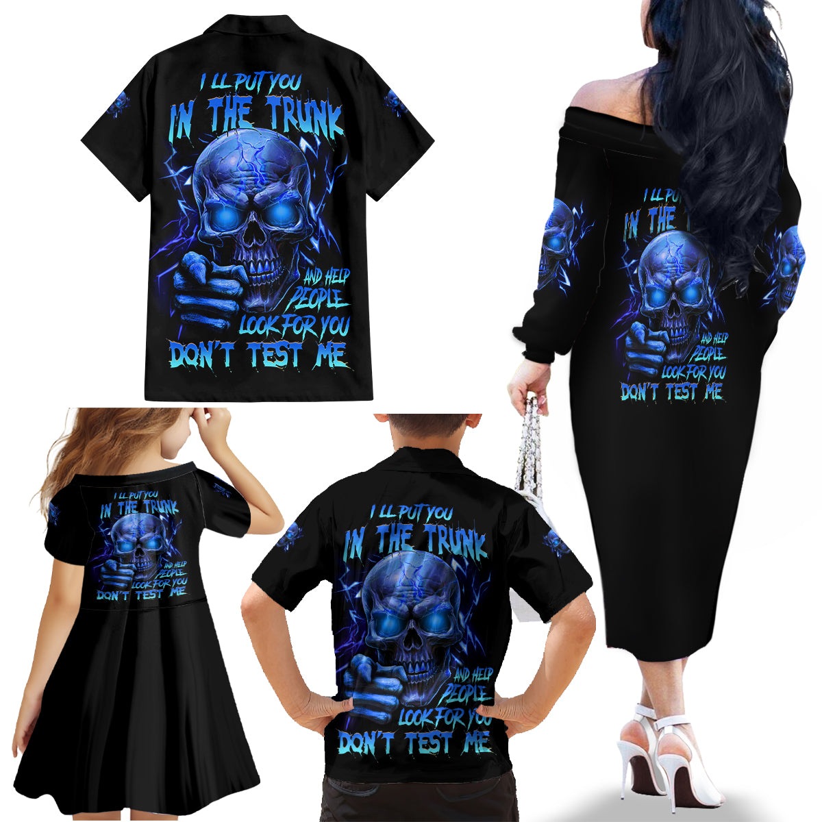 I'll Put You In The Trunk Family Matching Off Shoulder Long Sleeve Dress and Hawaiian Shirt - Wonder Print Shop