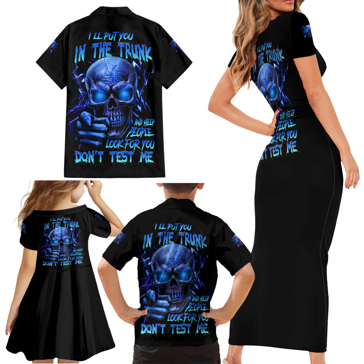 I'll Put You In The Trunk Family Matching Short Sleeve Bodycon Dress and Hawaiian Shirt - Wonder Print Shop