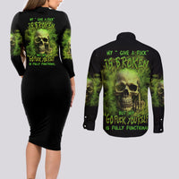 My Give A F Skull Is Broken Couples Matching Long Sleeve Bodycon Dress and Long Sleeve Button Shirt - Wonder Print Shop