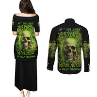 My Give A F Skull Is Broken Couples Matching Puletasi Dress and Long Sleeve Button Shirt - Wonder Print Shop