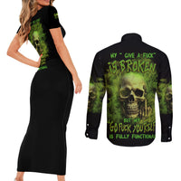 My Give A F Skull Is Broken Couples Matching Short Sleeve Bodycon Dress and Long Sleeve Button Shirt - Wonder Print Shop