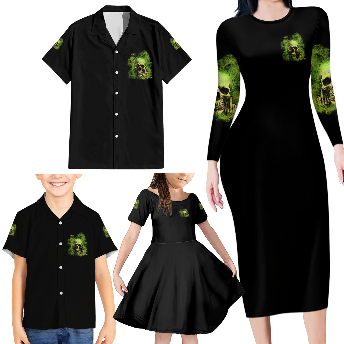 My Give A F Skull Is Broken Family Matching Long Sleeve Bodycon Dress and Hawaiian Shirt - Wonder Print Shop