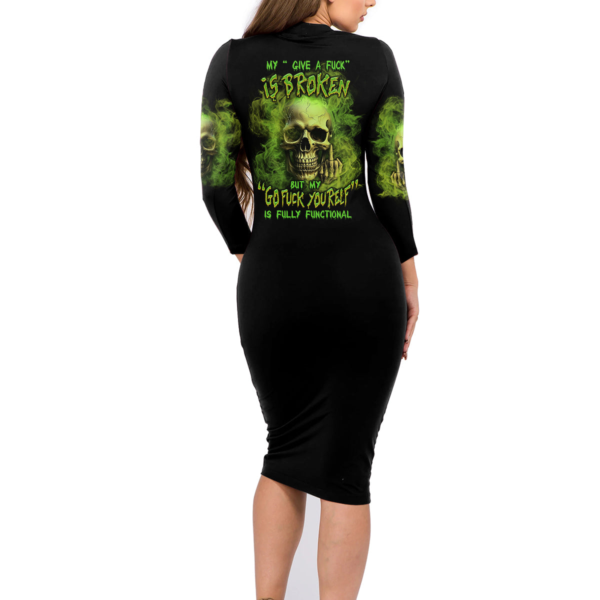 My Give A F Skull Is Broken Family Matching Long Sleeve Bodycon Dress and Hawaiian Shirt - Wonder Print Shop