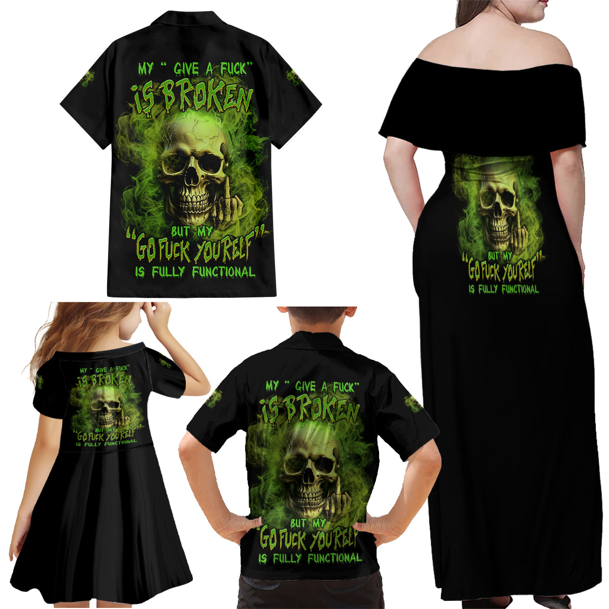 My Give A F Skull Is Broken Family Matching Off Shoulder Maxi Dress and Hawaiian Shirt - Wonder Print Shop