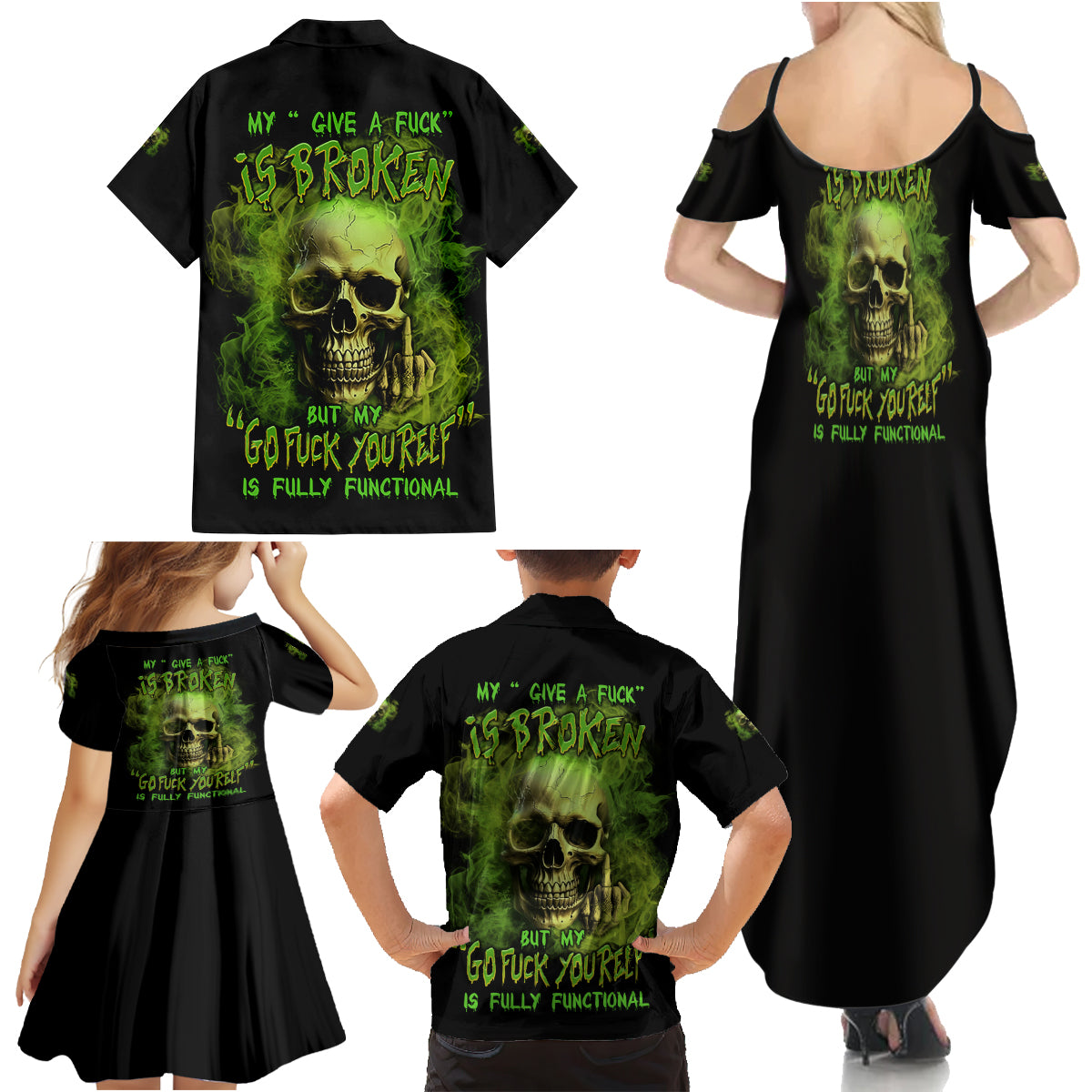 My Give A F Skull Is Broken Family Matching Summer Maxi Dress and Hawaiian Shirt - Wonder Print Shop