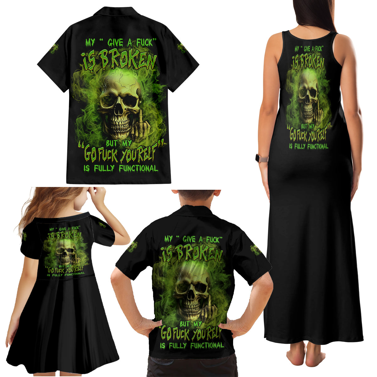 My Give A F Skull Is Broken Family Matching Tank Maxi Dress and Hawaiian Shirt - Wonder Print Shop