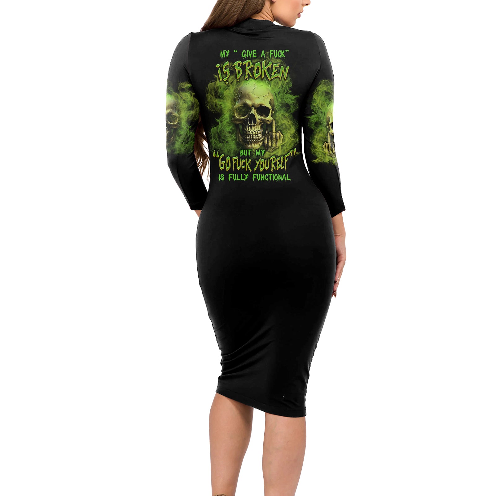 My Give A F Skull Is Broken Long Sleeve Bodycon Dress - Wonder Print Shop