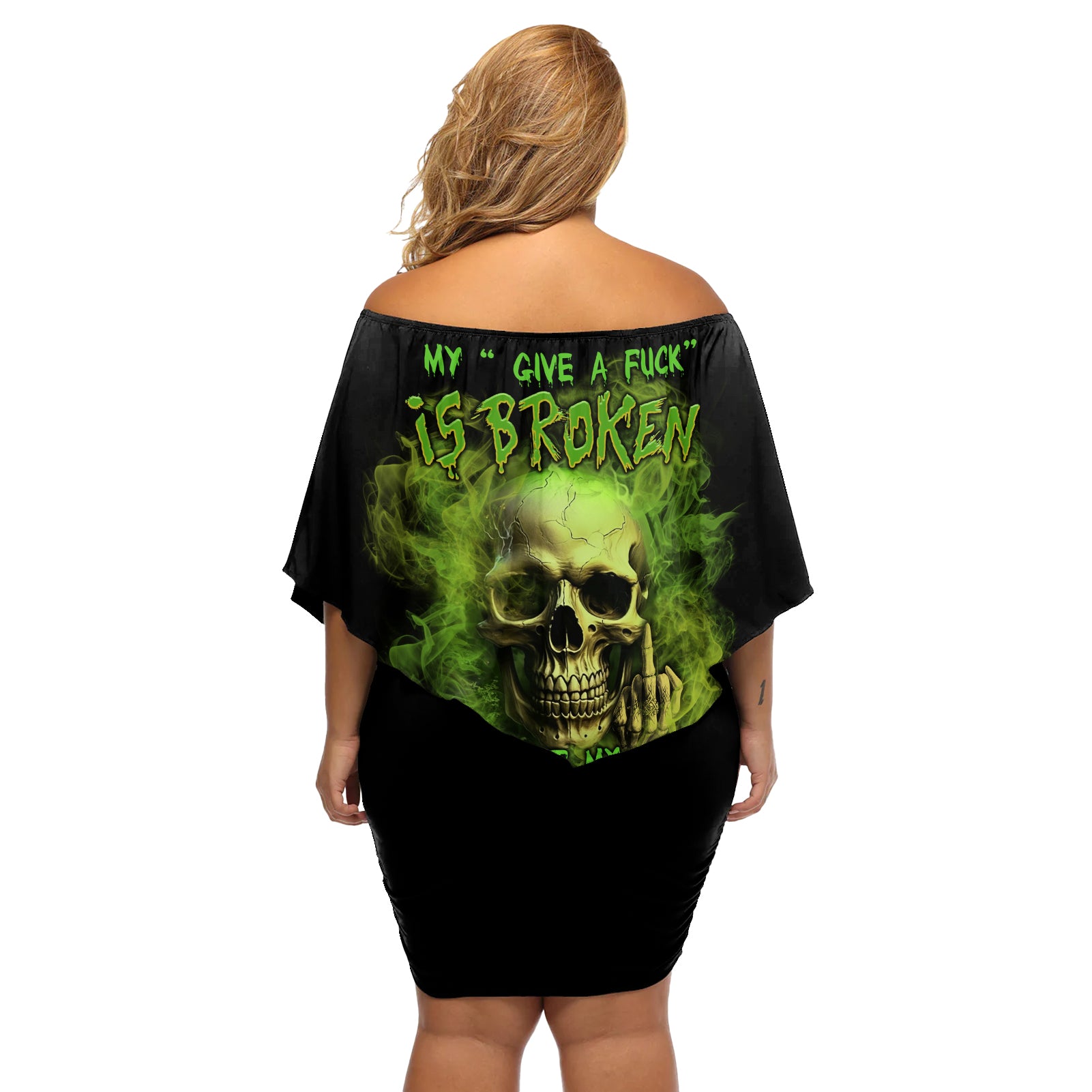 My Give A F Skull Is Broken Off Shoulder Short Dress - Wonder Print Shop