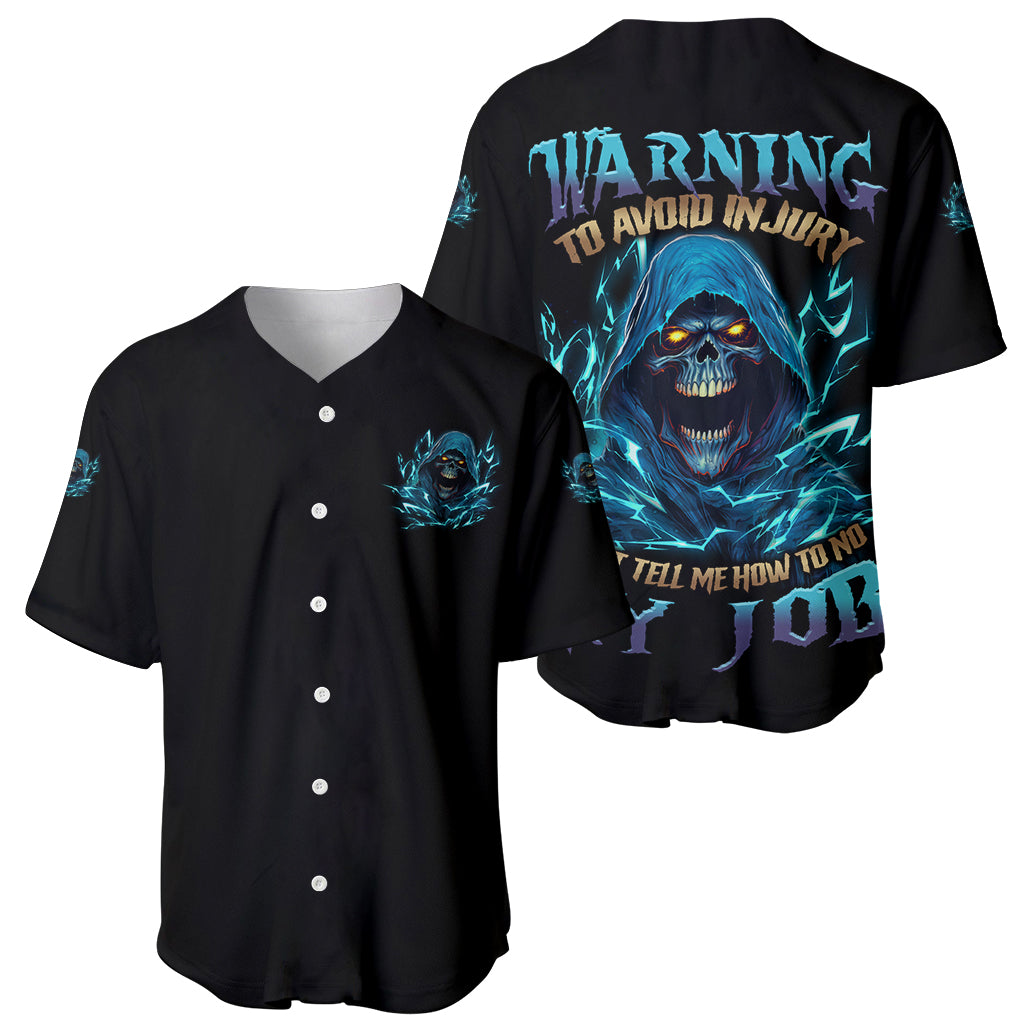 Warning To Avoid Injury Mad Reaper Skull Baseball Jersey - Wonder Print Shop