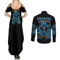 Warning To Avoid Injury Mad Reaper Skull Couples Matching Summer Maxi Dress and Long Sleeve Button Shirt - Wonder Print Shop
