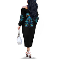 Warning To Avoid Injury Mad Reaper Skull Family Matching Off Shoulder Long Sleeve Dress and Hawaiian Shirt - Wonder Print Shop